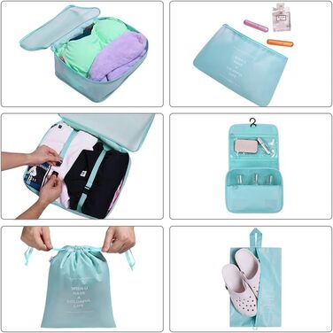 Органайзер для валізи OSDUE, набір 9 шт., Packing Cubes, водонепроникні сумки для одягу, сумки для пакування, кубики для пакування з косметичкою та USB-сумкою (Бежевий) (B-світлоблакитний 9шт)