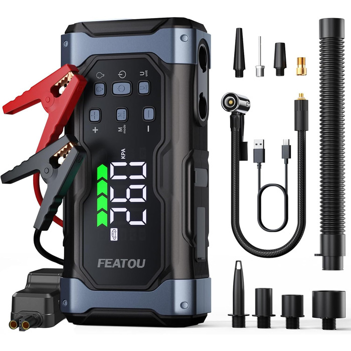 Powerbank для автомобіля Starthilfe 7000A з компресором 150PSI, 12V, до 10L дизеля, QC3.0, LCD, ліхтарик