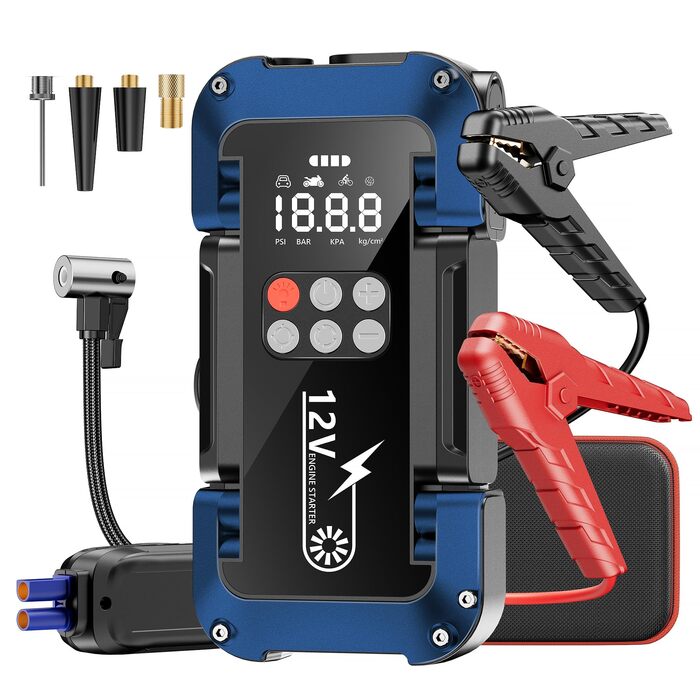 Powerbank Starthilfe 150PSI: портативний стартер для авто з компресором, 26800mAh, LED-ліхтар, LCD-дисплей