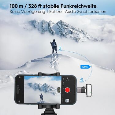 Мікрофон ZealSound Mini Wireless з USB-C/Lightning, для Android/iPhone, з шумозаглушенням, 33h акумулятор, 100м, для Vlogging, TikTok, Podcast, YouTube (M6 Чорний/Срібний)