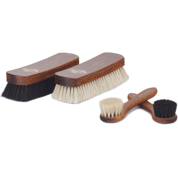 Langer & Messmer 4-Piece Shoe Brush Set Essential made of horsehair for professional shoe care of smooth leather shoes - includes polishing brushes and cream brushes