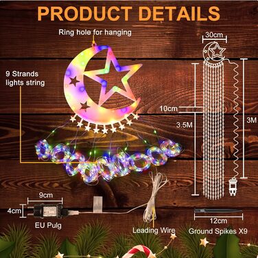 Гірлянда для ялинки 3.5м, 346 LED, 9 струмків, зірка-верхівка, 8 режимів, вологостійка, тепле біле світло (RGB), для декору ялинки