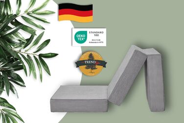 Badenia Trendline Foldable Guest Mattress with Durable Microfiber Cover, Öko-Tex Certified, 196 x 65 x 8.5 cm Sleeping Area, produced according to German quality standards. Height 8.5 cm (Light Gray - Cord, Height 15.5 cm)