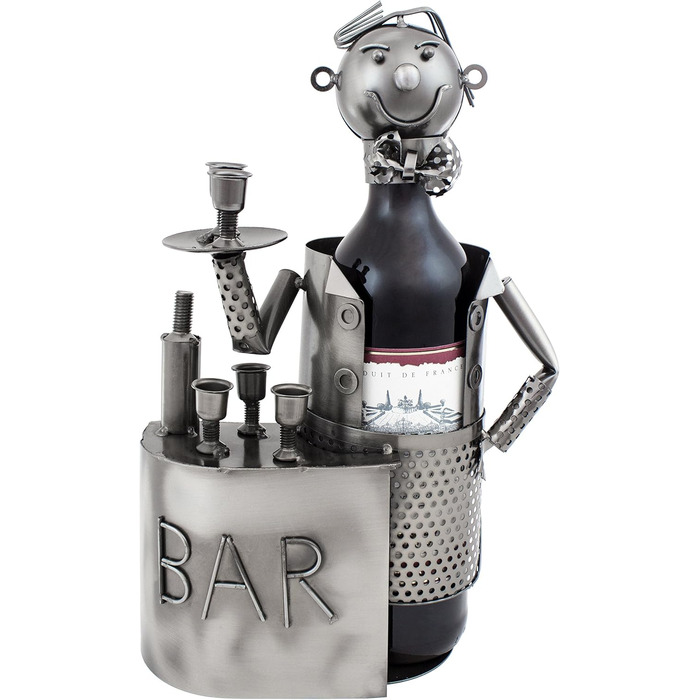 BRUBAKER Wine Bottle Holder Bartender Metal Sculpture with Gift Card