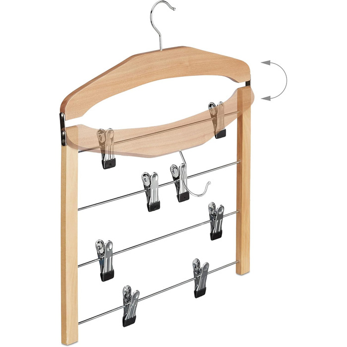 Relaxdays Wooden Trouser Hangers, 3-Piece Set, 360° Swivel Hook, Non-Slip Clothes Hangers, HBT: 45.5x39x2.5 cm, Natural, Pack of 3