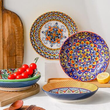 HENXFEN Набір супових тарілок з порцеляни, 700мл, 6 шт. Яскраві тарілки для супу, пасти, салату, фруктів - Богемний стиль