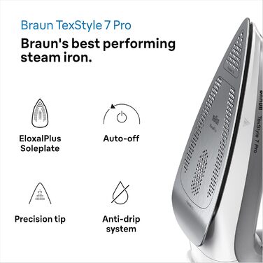 Braun TexStyle 7 Pro Steam Iron SI 7149 WB - Iron with Freeglide 3D Soleplate, Vertical Steam, 2900 Watt, White/Black Black/White