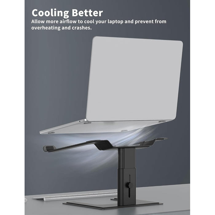 Підставка для ноутбука ALASHI, регульована висота, ергономічна, металева, чорна (10-15.6 дюймів)