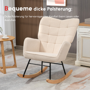 HOMCOM Rocking Chair, Swivel Chair, Accent Chair, Recliner with Berber Fleece, for Bedroom, up to 120 kg, Beige, 71x92x101 cm | Aosom