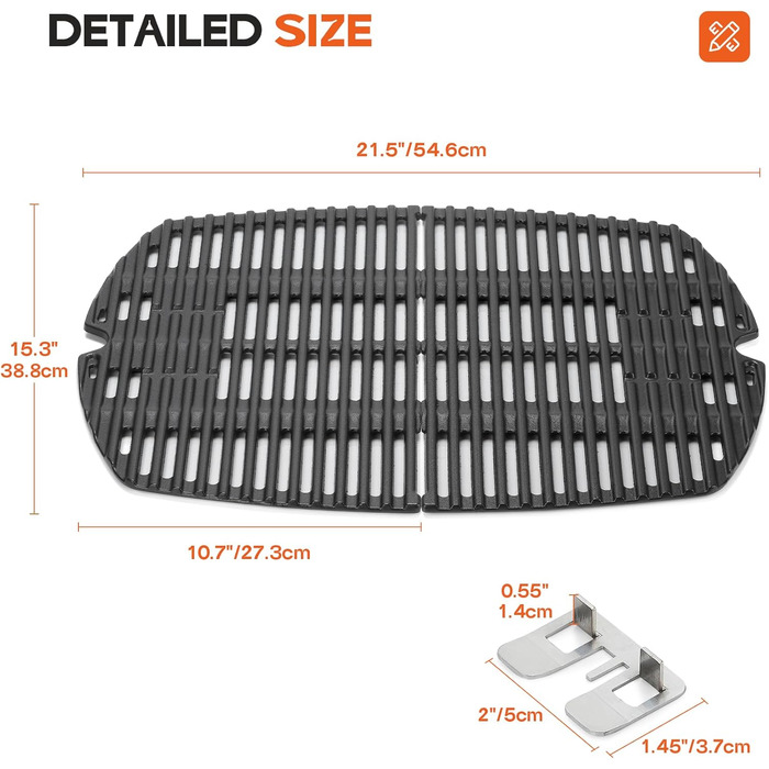 Решітка для гриля Onlyfire з чавуну, сумісна з Weber Q200, Q220, Q240, Q2000, Q2200, Q2400 (замінник Weber 7645, 2 шт.)