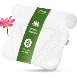SilverRack Bathtub Pillow MEDIUM-SOFT [White 4D] - Neck Pillow for Bathtub with Suction Cups as Bathtub Accessory - Pillow for Bathtub - Bath Pillow with Ergonomic Fit (White Thin)