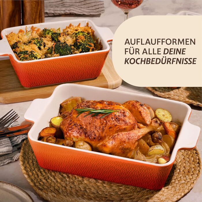 Форма для запікання Praknu Groß - керамічна форма для лазаньї з високим бортиком, оранжево-червоного кольору