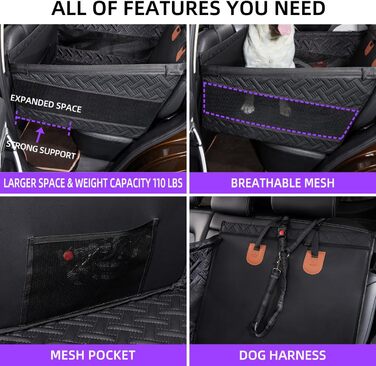 Автомобільний лежак для собак середніх, великих та маленьких порід, підходить для SUV та вантажівки, чорна шкіра, розмір L