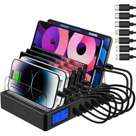 Зарядний пристрій Schnellladestation PD20W QC3.0 7-в-1 з LCD-дисплеєм, Multi-USB, для iPhone, iPad, Samsung, Huawei - Чорний