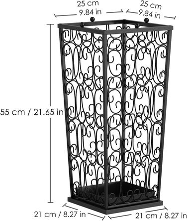 AcornFort Large Black Metal Umbrella Stand with 4 Hooks - Entryway, Office, Hallway Storage - Water Resistant Base (56x25x25cm)