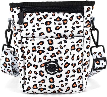 Сумка для ласощів для собак COOWONE Leckerlibeutel, з тримачем для відходів, на пояс, для прогулянок та тренувань, біла, леопардовий принт 2.0
