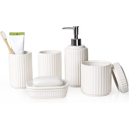 Набір для ванної кімнати NOVAJOY (5 предметів) – керамічний органайзер, мильниця, дозатор для мила, тримач для зубних щіток, контейнер для ватних паличок, бежевий