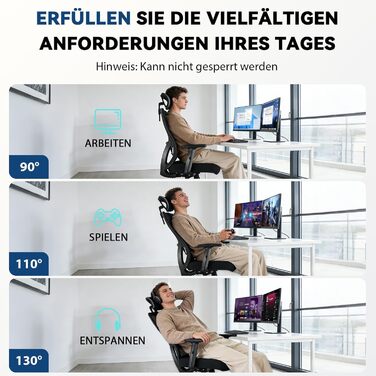 Ергономічне офісне крісло з регульованою спинкою та підголівником, до 150 кг, чорне X-Large