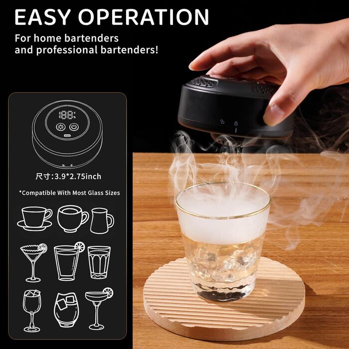 Електричний набір для копчення віскі, коктейльний дим-сет - 6 видів деревини, RGB підсвітка, безполум'яний димогенератор для коктейлів та їжі, подарунок для чоловіків