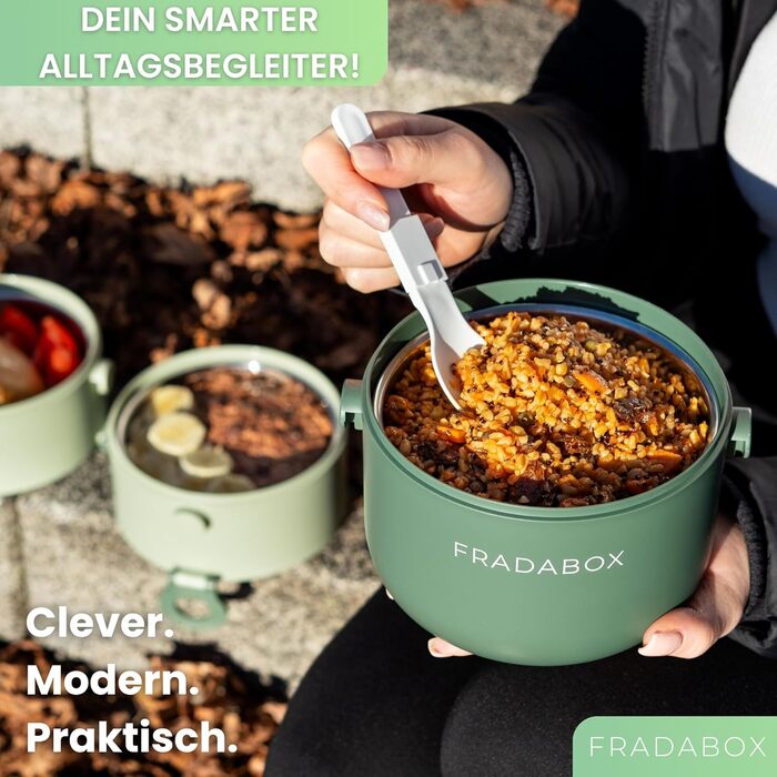 Бенто-бокс 'Elliot' 2400 мл, 3 секції з посудом, преміум нержавіюча сталь, зелений, без BPA, велика ланчбокс для дорослих, для Meal Prep, витримує мікрохвильову піч, не протікає