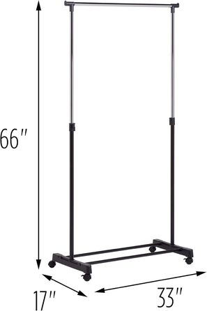 Honey-Can-Do GAR-01122 Clothes Rack, Adjustable Height, Chrome/Black, Metal, Black, 5.7149 x 15.24 x 86.36 cm