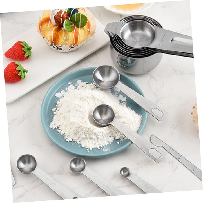 Cabilock Complete 15-Piece Stainless Steel Measuring Cup and Spoon Set. Detachable Design Without Handle. Accurate Measurement for Cooking and Baking.