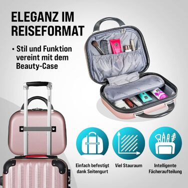 Набір валіз Monzana® 4 шт. з косметичкою, колір рожевий - M, L, XL - з замком, органайзером та вагами - з гелевими ручками, подвійними колесами, ніжками, телескопічною ручкою, дорожній набір валіз, валізи з жорстким корпусом