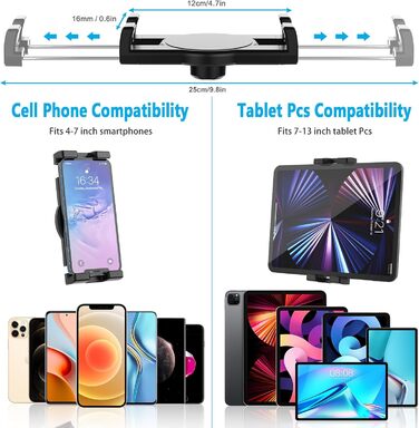 Підставка для планшету Oilcan Schwanenhals для автомобіля: кріплення на панель приладів/лобове скло, гнучкий тримач 34 см, сумісний з iPad, Galaxy, телефонами 4-12.9 дюймів