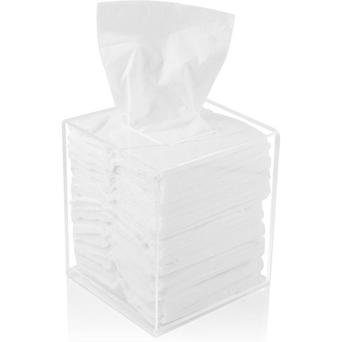 Acrylic Tissue Holder, transparent tissue box for cosmetic tissues, napkins, and lint-free cloths. Perfect for bathrooms, desks, workspaces, and vanity tables (Square, Clear)