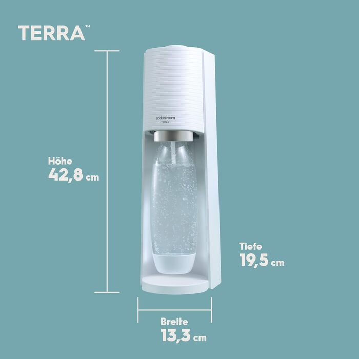 SodaStream TERRA: Газова вода вдома - комплект з CO2 балончиком, 2x 1L та 1x 0.5L пляшки, 44 см, білий