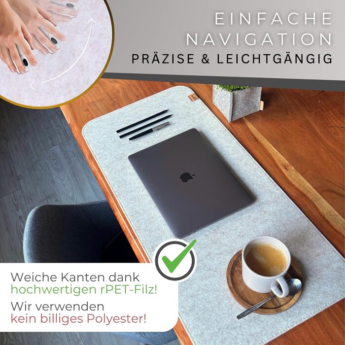 Підкладка на стіл Kontor28® з фетру (Німеччина) 80x37.5 см, сіра. Антиковзка, миється, з переробленого PET-фетру