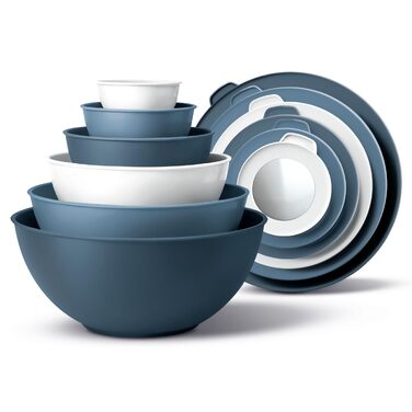 Набір пластикових мисок для змішування COOK WITH COLOR з кришками, 12 предметів (6 мисок та 6 TPR-кришок), підходять для мікрохвильової печі