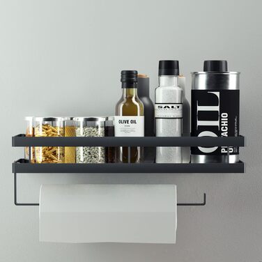 Настінна полиця для спецій та кухонного приладдя, 35 см, чорна