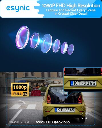 eSynic Міні відеореєстратор (Dashcam) Auto WiFi 1080P Full HD – 160° Широкий кут, Нічне бачення, G-сенсор, Паркувальний режим, Керування через App, WiFi, 32GB SD-карта в комплекті