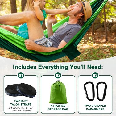Гамак для кемпінгу Outdoor, легкий, портативний, з двома стропами для дерев, нейлон, 280*140 см (темно-зелений)