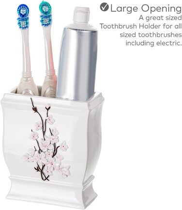 Набір аксесуарів для ванної кімнати Creative Scents – 4 предмети (дозатор мила, тримач для зубних щіток, чашка, мильниця) з декором 'Квітка вишні'