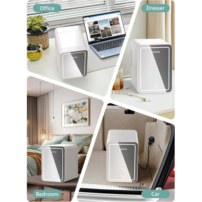 MINI холодильник для косметики VINATO 4L з LED-дзеркалом, 220V/12V, охолодження/нагрівання, для авто, офісу, кімнати