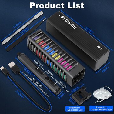 Набір інструментів для ювеліра та ремонту техніки Feinmechaniker, 52 в 1, з магнітним викруткою, 5 передач, регулювання моменту, для iPhone, iPad, Macbook, комп'ютерів, Switch, PS4, PS5, окулярів, годинників