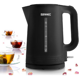 Електричний чайник Duronic EK30 BK: 3000 Вт, регулювання температури, 1.5 л, антикальк-фільтр, LED-індикатор, функція підтримки тепла, швидкий нагрів, чорний/білий
