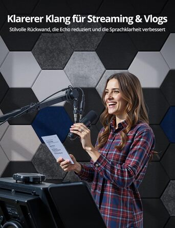 Акустичні гексагональні панелі самоклеючі, 12 шт. Поглинач звуку для студії, вітальні, геймерської зони та офісу, чорні, 30 x 26 x 0,9 см