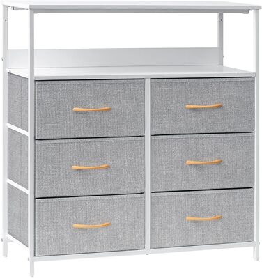 LYNCOHOME Chest of Drawers with Fabric Drawers, Sideboard Entryway Cabinet with 6 Fabric Drawers and Compartments, Drawer Organizer Furniture for Kitchen Office Bedroom (Snow Grey)