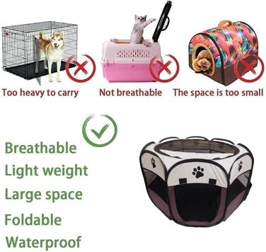 Переносне огорожа для тварин, вольєр для собак та котів, кроликів, тренувальний намет для домашніх тварин, для дому та вулиці (Розен), коричневий