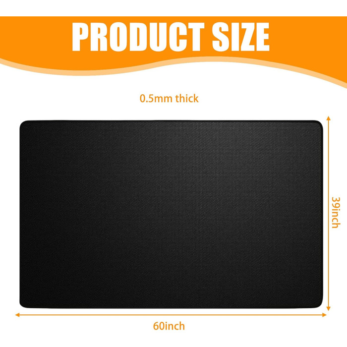 Вогнестійкий килимок для гриля, складаний, захист від нагріву, 39x60 дюймів (100x152 см), чорний