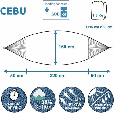 Гамак yourGEAR Cebu XXL 220x160 см (Зелений/Аква) до 300 кг, бавовна, для двох осіб + сумка для зберігання