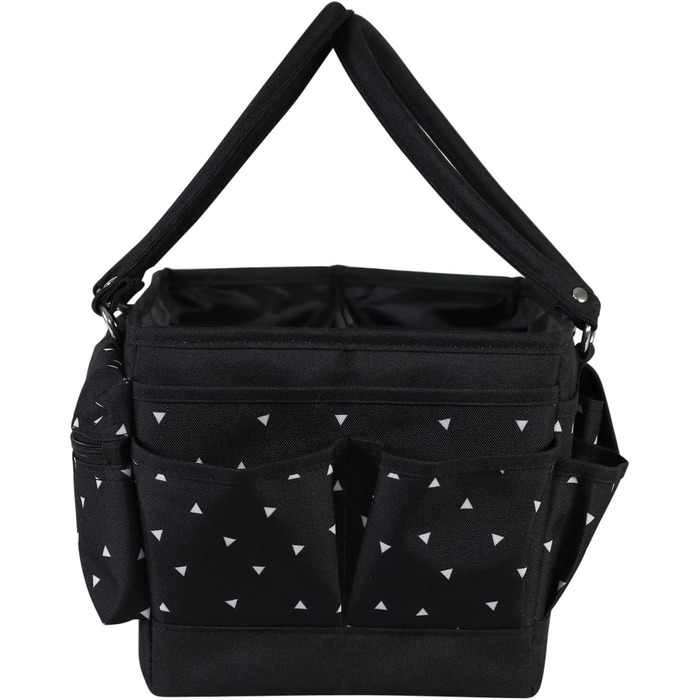 Everything Mary Blaugruner, geometric deluxe store and tote bag, organizer for crafts, sewing, paper, art, desk, canvas, accessories, storage with handles for travel (black and white triangle)