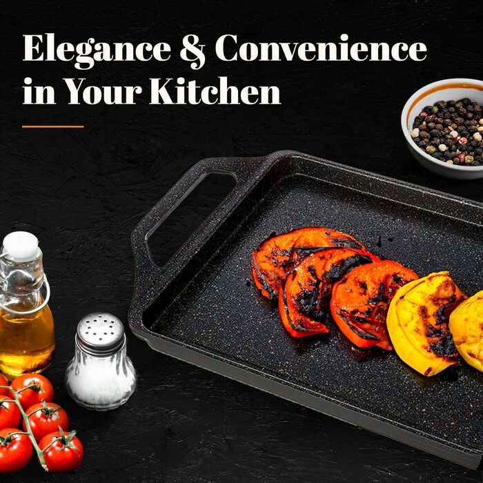 Гриль-пластина WECOOK! Ecochef Titan 37x25 см, алюмінієва, з антипригарним покриттям Quantanium, для індукції та всіх типів плит, знімні силіконові ручки, чорна