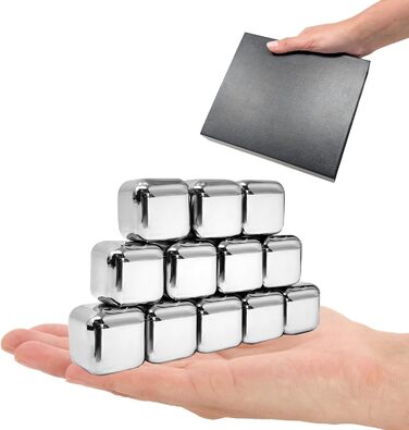 Камені для віскі Com-Four® з нержавіючої сталі - подарунчий набір (12 шт.) з мішечком та коробкою