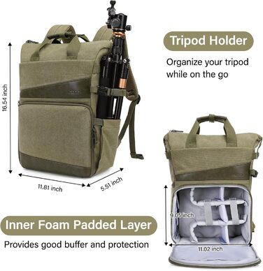 MOSISO Рюкзак для камери, DSLR/SLR/беззеркальна камера, відділення для штатива та 15-16 дюймовий ноутбук, ручка з PU, фоторюкзак з канвасу, сумісний з Canon/Nikon/Sony, оливковий жовтий