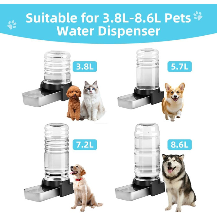 Автоматичний диспенсер води для собак великих порід Marchul 8.6L з набором фільтрів (6 шт.) та мискою з нержавіючої сталі