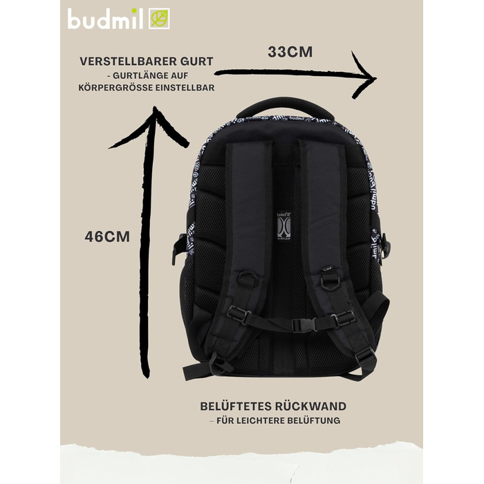 Ергономічний шкільний рюкзак Budmil 32L для хлопчиків та дівчаток, від 5 класу, водонепроникний, з 3 відділеннями та вентильованою спинкою